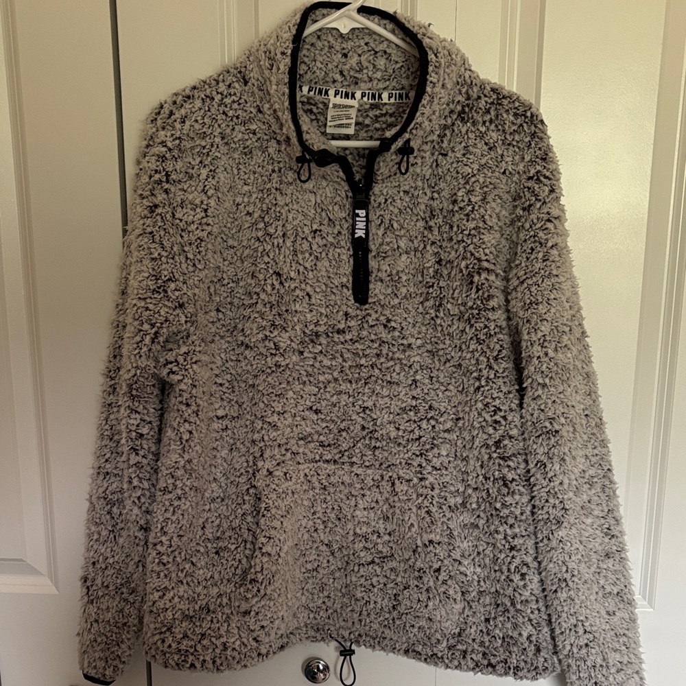 PINK Victoria's Secret Gray Sherpa Half-Zip